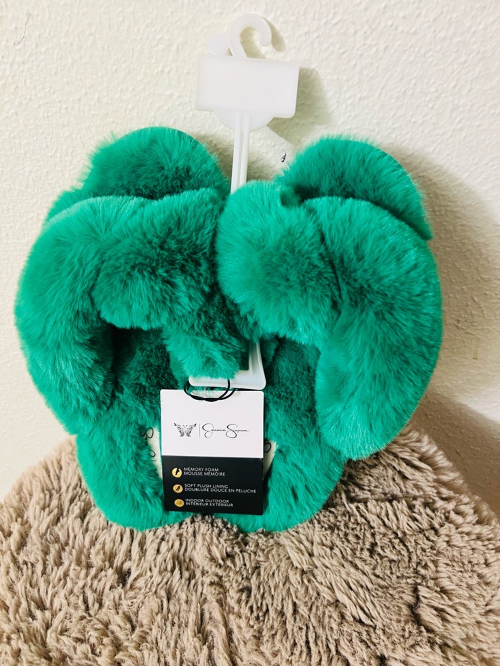 Jessica Simpson Plush Memory Foam Slide Slippers – Green – Size 8/9